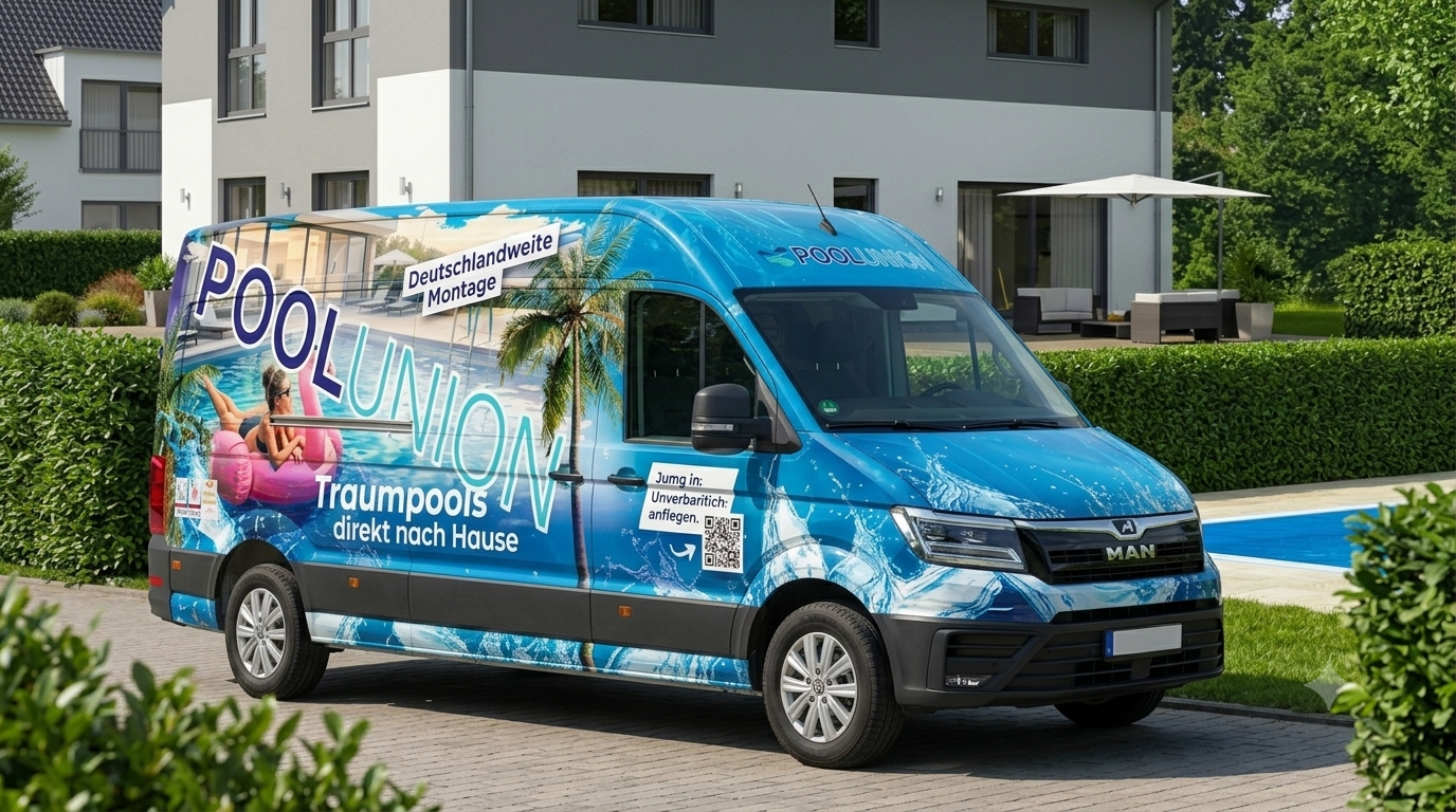 Poolunion Servicefahrzeug für deutschlandweite Montage